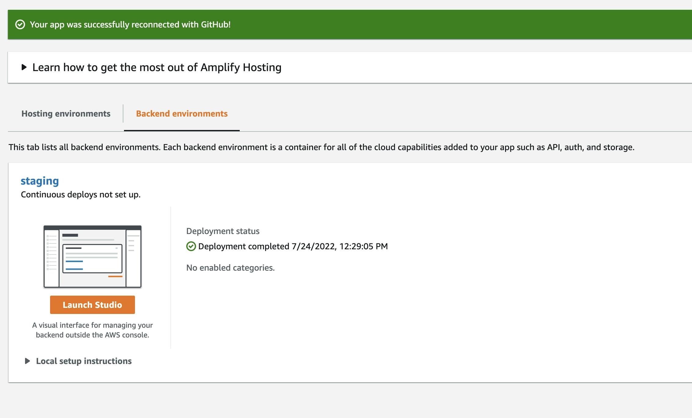 Amplify Backend Complete Screenshot